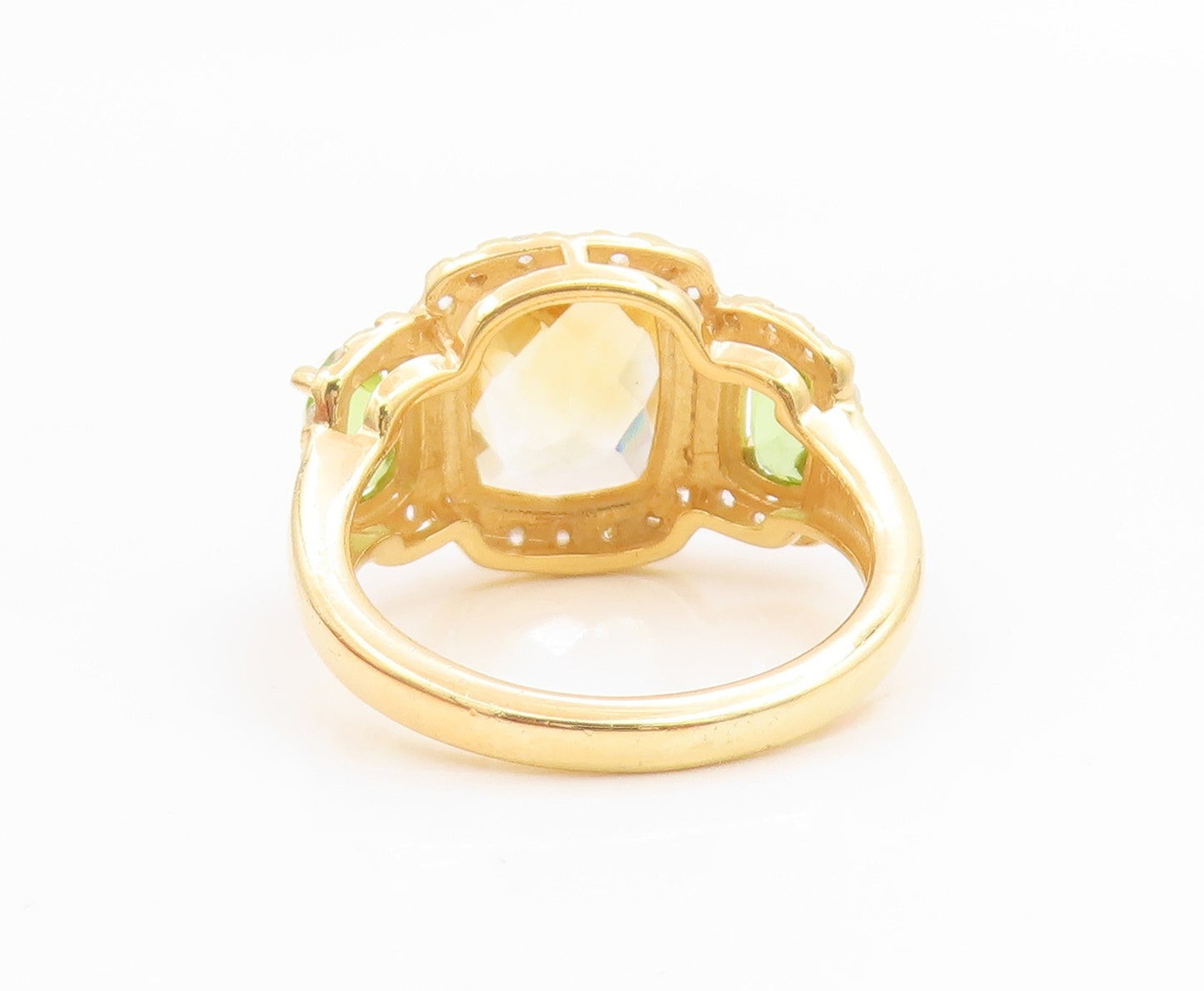 925 Sterling Silver Vintage Ring Gold Over Real Diamonds & Gemstone Sz 7 RG35692