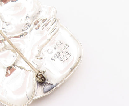 MFA 925 Sterling Silver  Vintage Shiny Mother & Child Hug Brooch Pin  BP9075