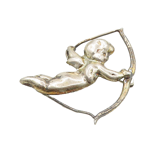 MEXICO 925 Silver  Vintage Shiny Baby Cupid Bow & Arrow Brooch Pin  BP7560