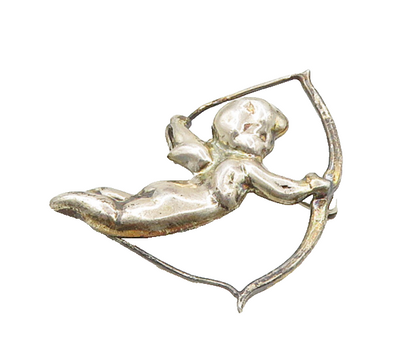MEXICO 925 Silver  Vintage Shiny Baby Cupid Bow & Arrow Brooch Pin  BP7560