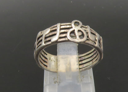 925 Sterling Silver  Vintage Music Notes Motif Band Ring Sz 7  RG22704