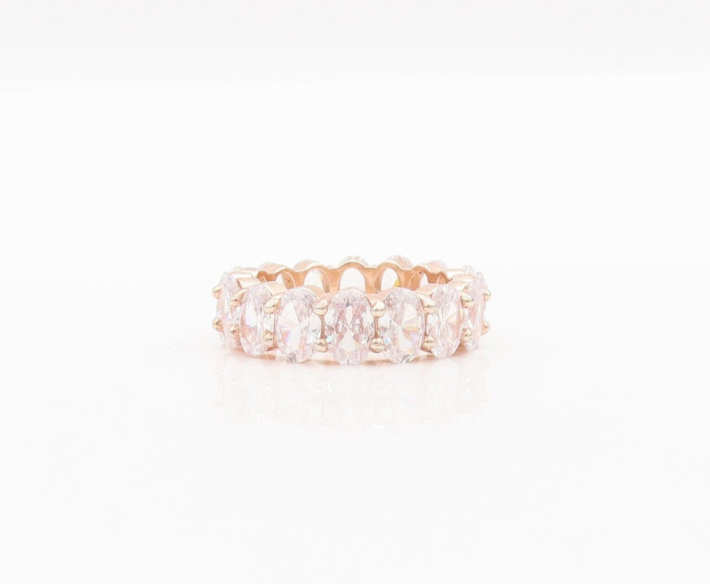925 Sterling Silver Vintage Ring Rose Gold Plated Oval Cut CZ Band  Sz 7 RG28230