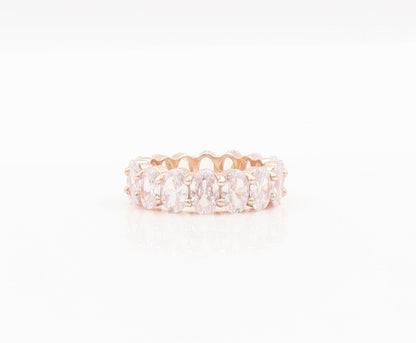 925 Sterling Silver Vintage Ring Rose Gold Plated Oval Cut CZ Band  Sz 7 RG28230