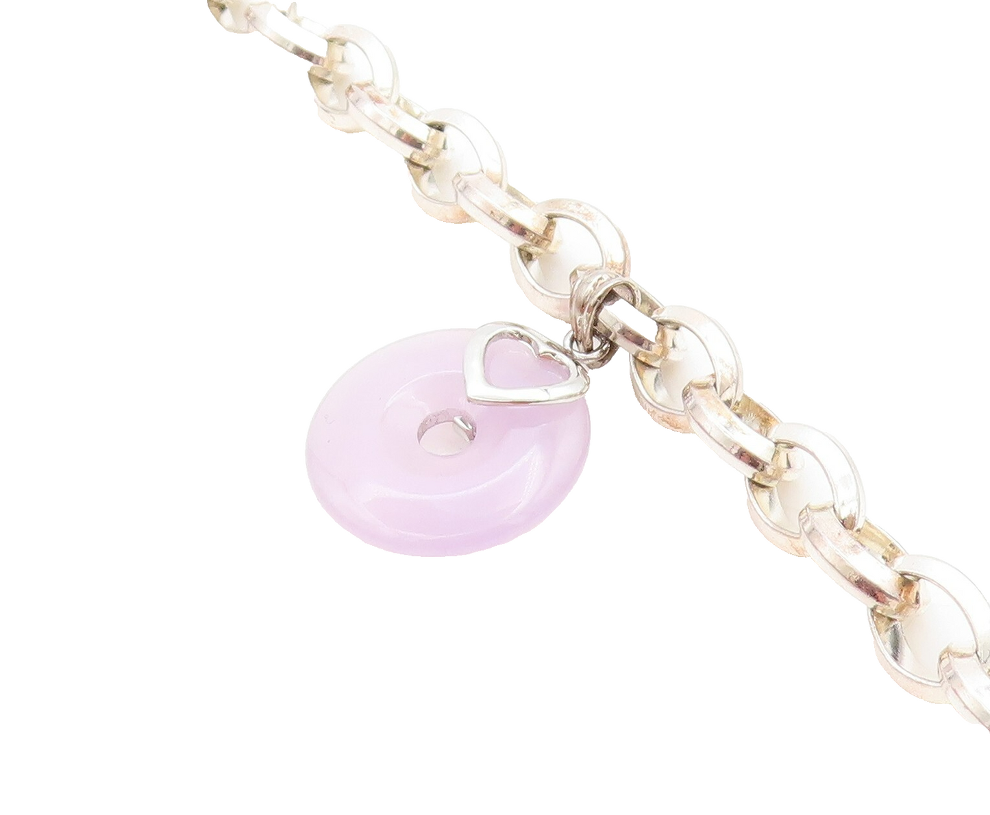 925 Sterling Silver Vintage Purple Jade Elephant Charm Chain Bracelet BT2341