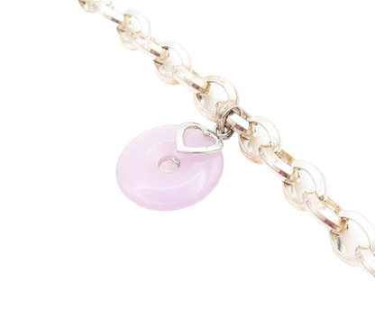 925 Sterling Silver Vintage Purple Jade Elephant Charm Chain Bracelet BT2341