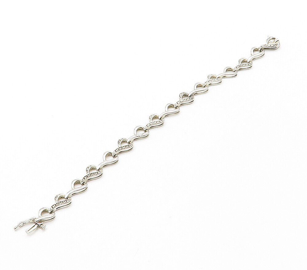925 Sterling Silver  Shiny Genuine Diamonds Ribbon Chain Bracelet  BT6281