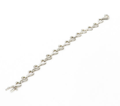 925 Sterling Silver  Shiny Genuine Diamonds Ribbon Chain Bracelet  BT6281