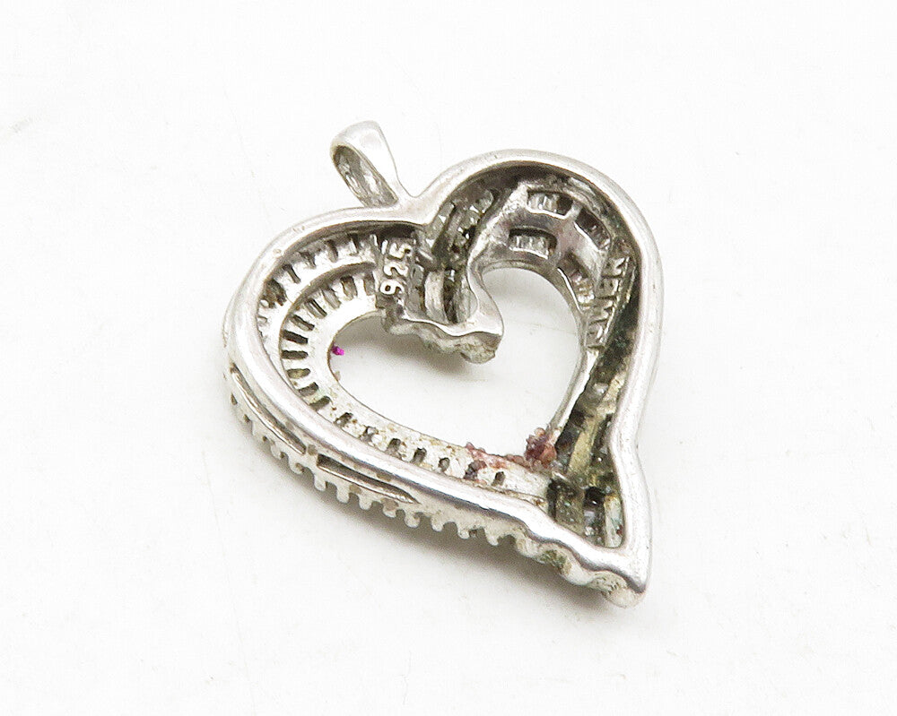 925 Sterling Silver  Genuine Diamonds Open Love Heart Drop Pendant  PT9729