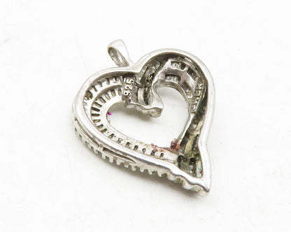 925 Sterling Silver  Genuine Diamonds Open Love Heart Drop Pendant  PT9729