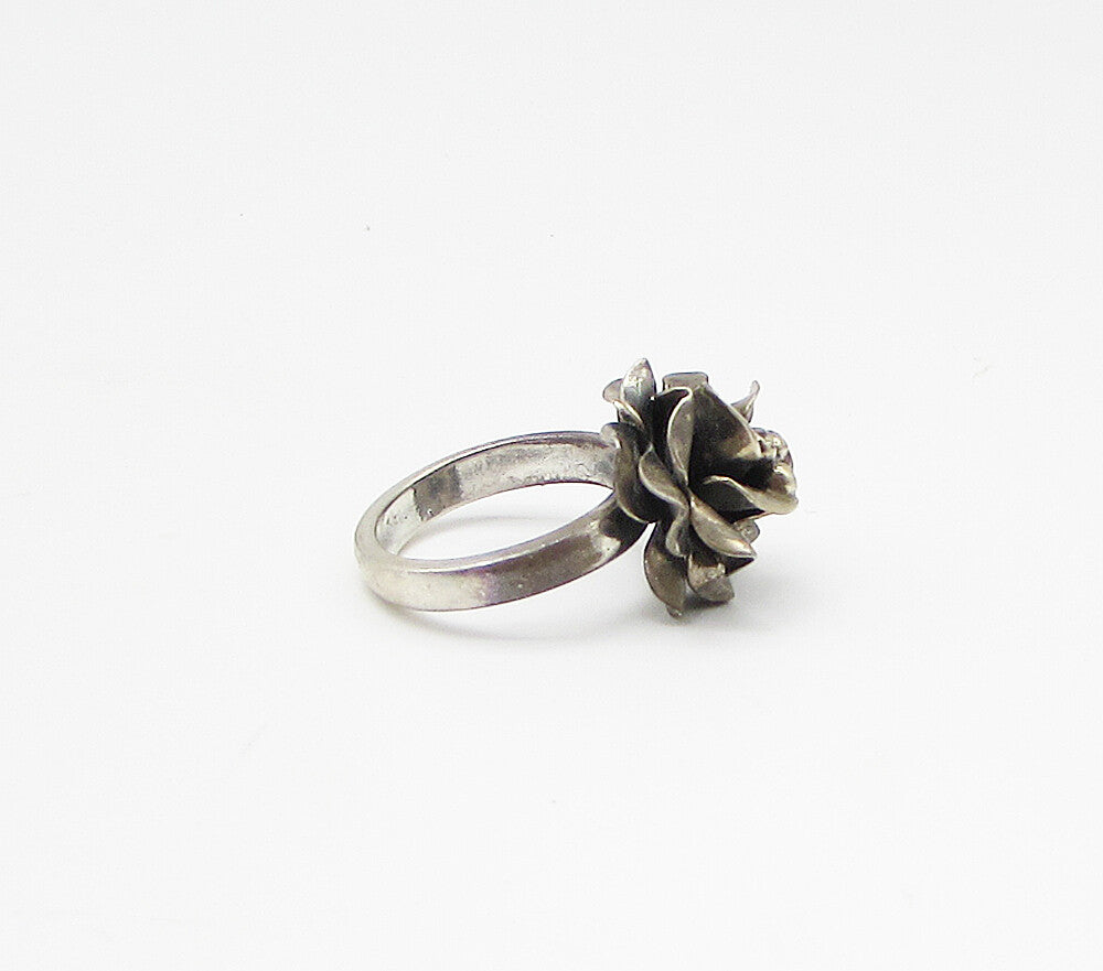 MEXICO 925 Silver  Vintage Sculpted Spring Flower Band Ring Sz 6  RG3079