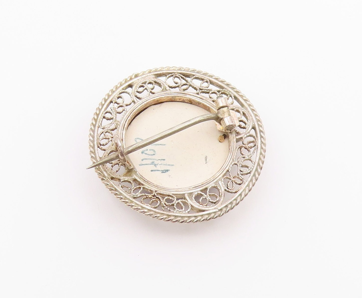 925 Sterling Silver  Vintage Enamel Windmill Scene Swirl Brooch Pin  BP8942