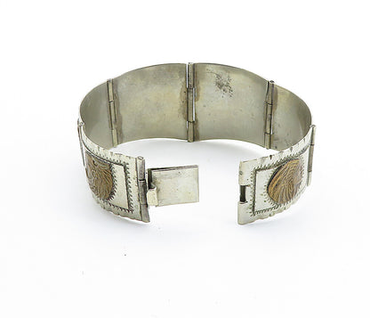 MEXICO 925 Sterling Silver  Vintage Chief's Head 2 Tone Chain Bracelet  BT2738