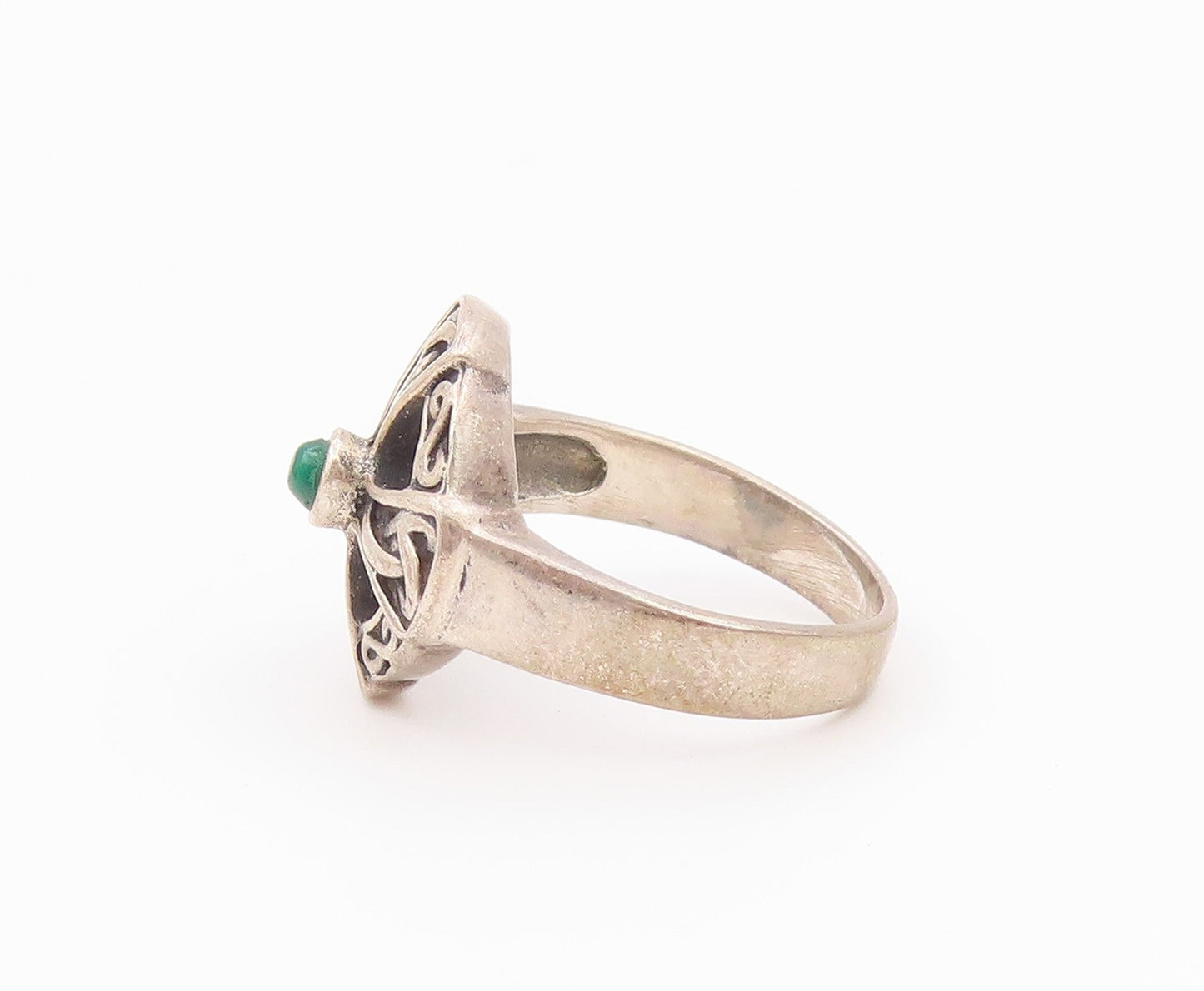 925 Sterling Silver Vintage Ring Emerald Holy Celtic Cross Band  Sz 6  RG36542