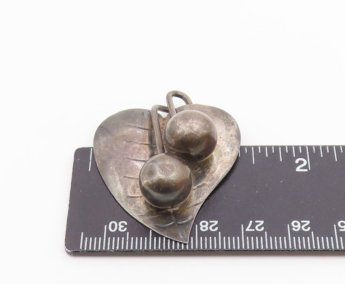 MEXICO 925 Sterling Silver  Vintage Oxidized Floral Leaf Brooch Pin  BP4632