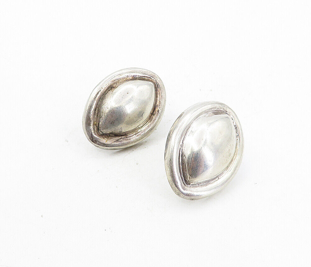 MEXICO 925 Sterling Silver  Vintage Shiny Pointed Oval Drop Earrings  EG4027