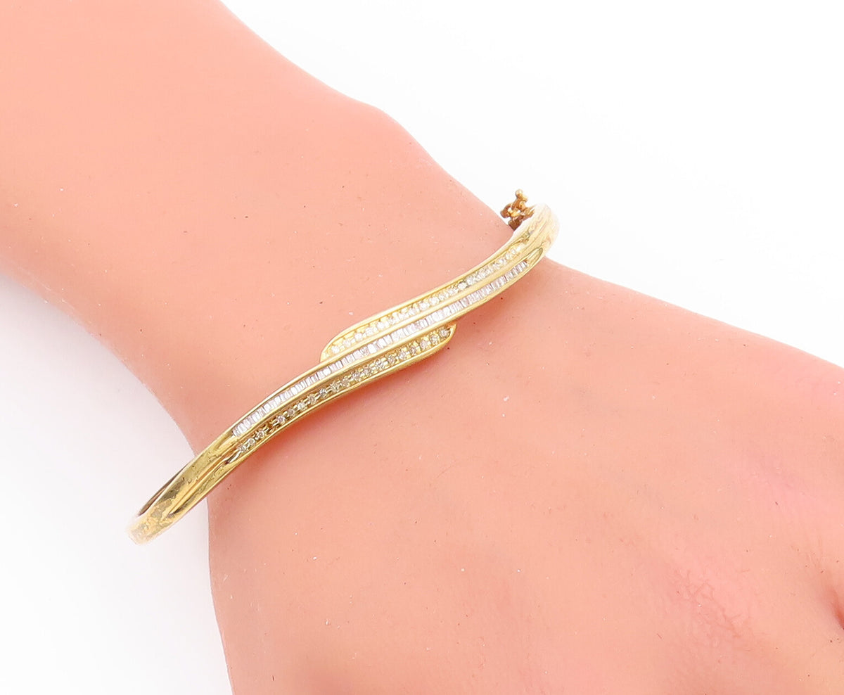 925 Sterling Silver Vintage Bracelet Gold Plated Real Diamonds Inlay  BT10606