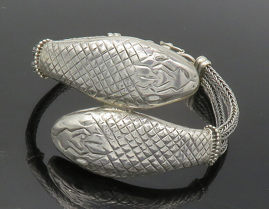 925 Sterling Silver  Vintage Shiny Snake's Head Wheat Chain Bracelet  BT5431