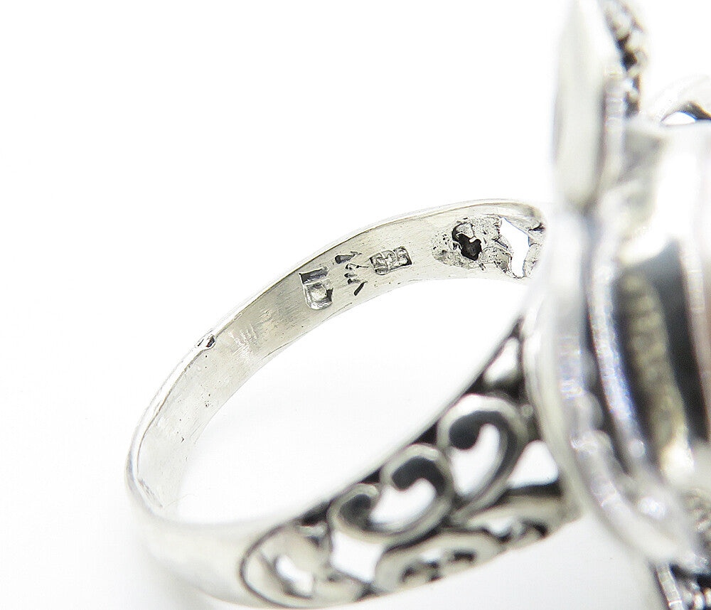 925 Sterling Silver  Freshwater Pearl Dome Flower Cocktail Ring Sz 7  RG7826