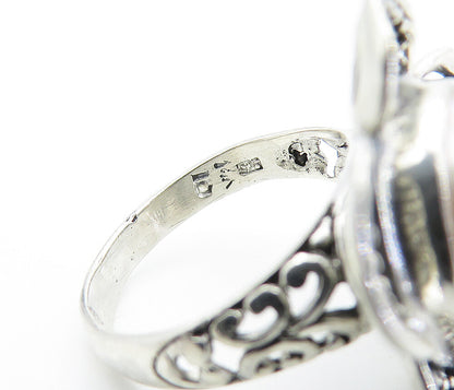 925 Sterling Silver  Freshwater Pearl Dome Flower Cocktail Ring Sz 7  RG7826