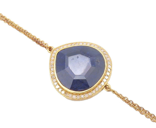925 Sterling Silver Vintage Bracelet Gold Plated Gemstone & Diamonds BT10724