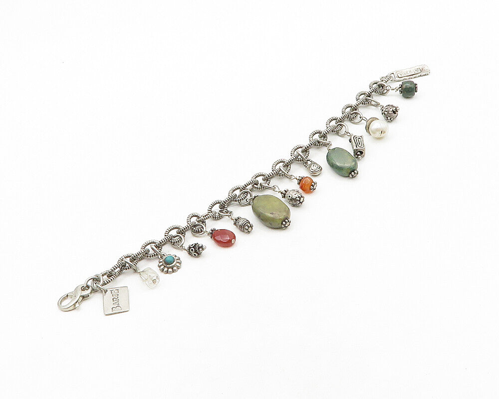 BARSE 925 Silver  Vintage Pearl Carnelian & Jasper Chain Bracelet  BT7972