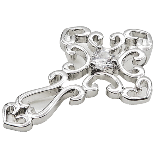 925 Sterling Silver  Love Heart Topaz Shiny Religious Cross Pendant  PT13862