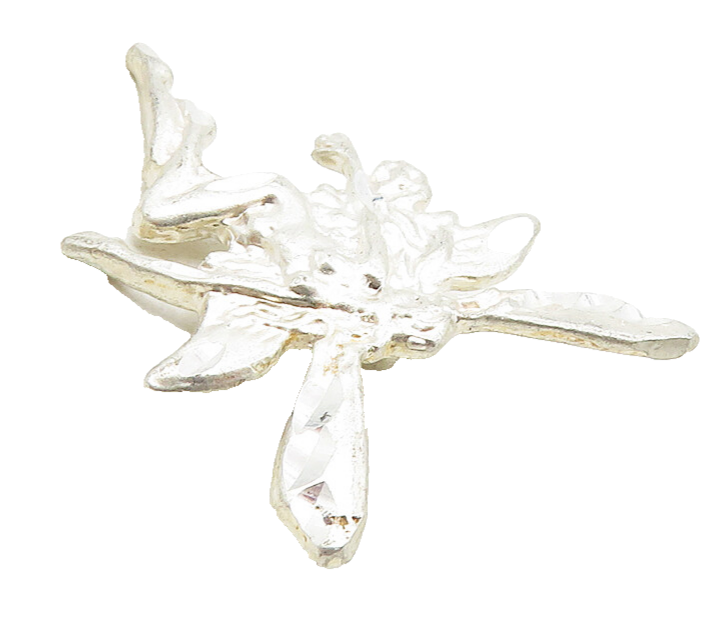 925 Sterling Silver  Vintage Diamond Cut Flying Fairy Lady Pendant  PT7241