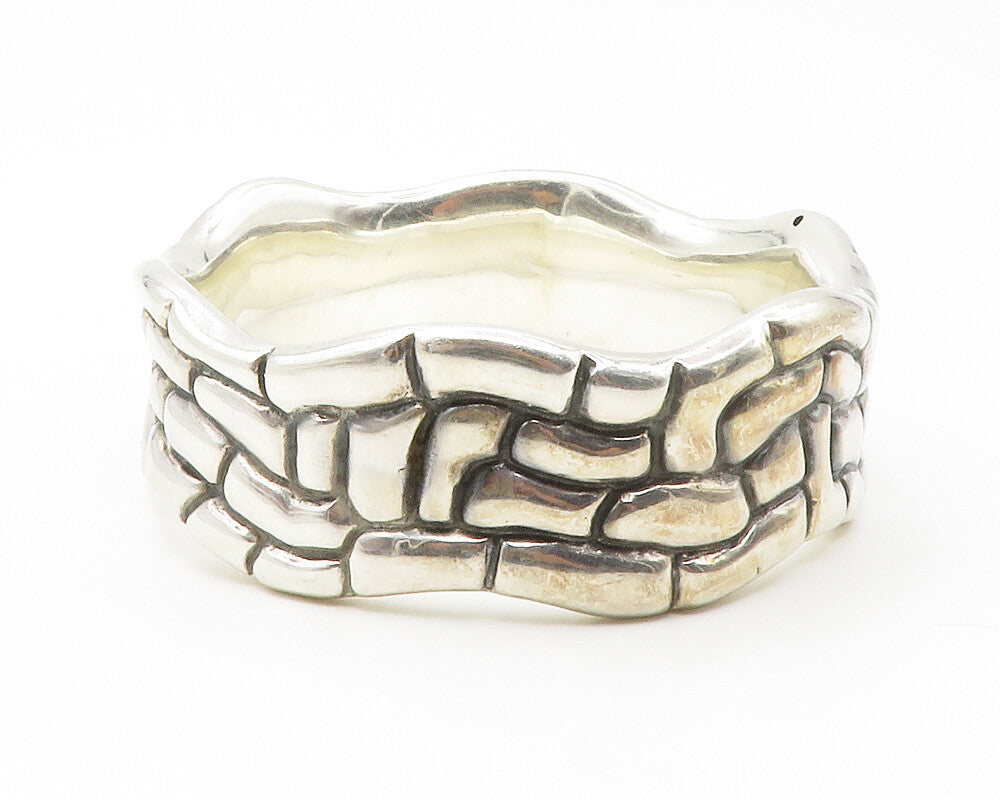 925 Sterling Silver  Vintage Shiny Cobble Pattern Bangle Bracelet  BT5332