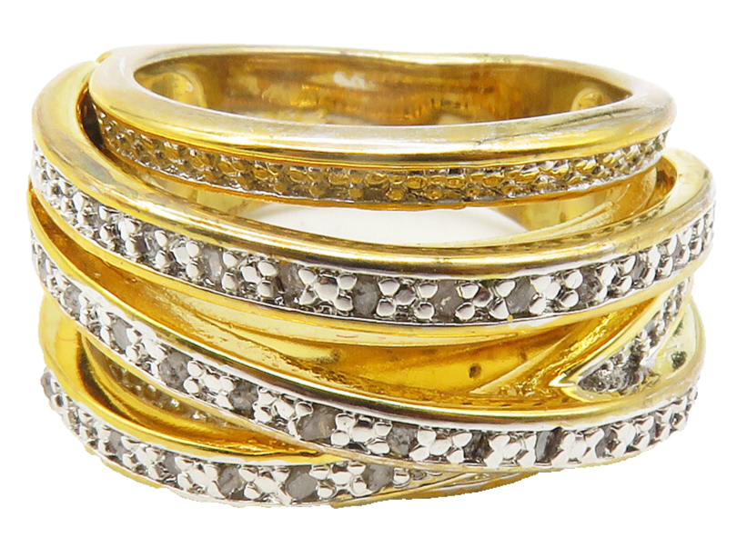 925 Sterling Silver  Genuine Diamonds Gold Plated Band Ring Sz 7  RG11888