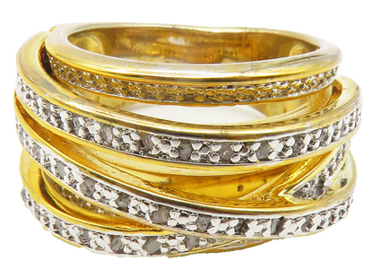 925 Sterling Silver  Genuine Diamonds Gold Plated Band Ring Sz 7  RG11888