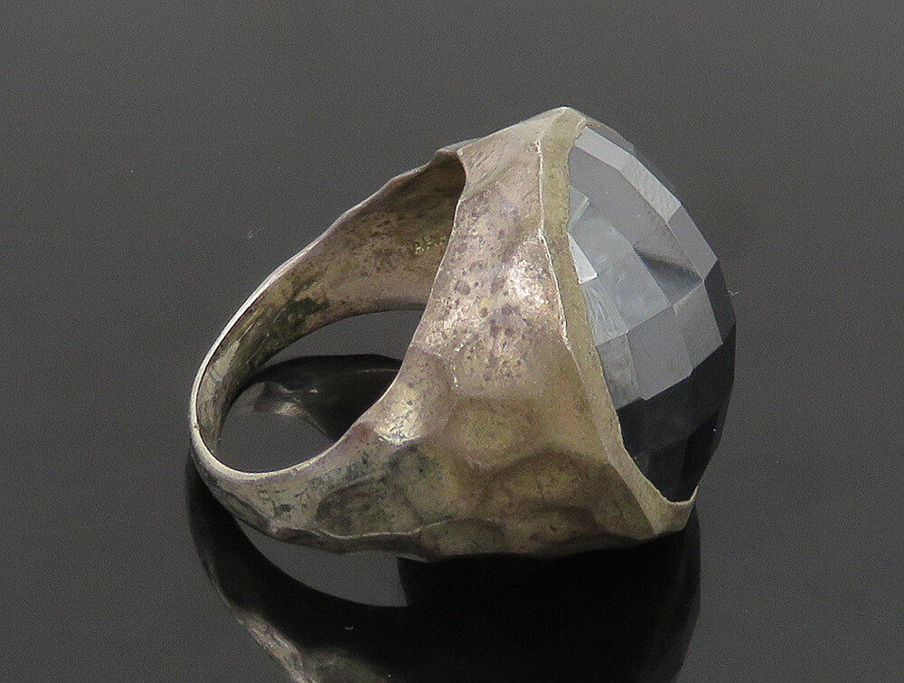 925 Sterling Silver  Vintage Round Hematite Hammered Dome Ring Sz 9  RG24519