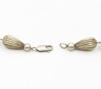 925 Sterling Silver  Vintage  Dark Tone Fluted Bead Chain Necklace  NE2530