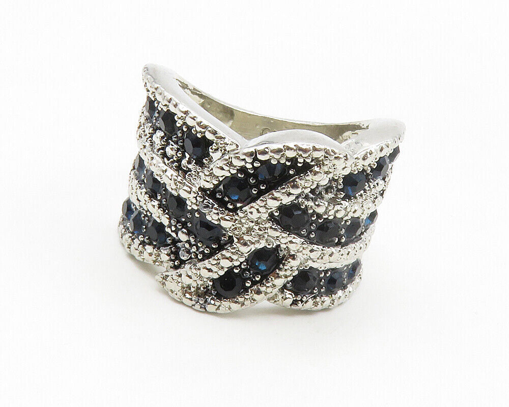 925 Sterling Silver  Vintage Blue Topaz Shiny Band Ring Sz 7  RG13941