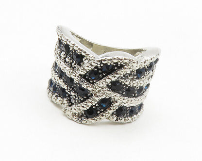 925 Sterling Silver  Vintage Blue Topaz Shiny Band Ring Sz 7  RG13941