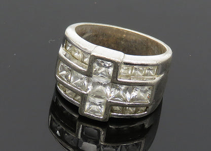 925 Sterling Silver  Vintage Cubic Zirconia Cross Band Ring Sz 8.5  RG20152
