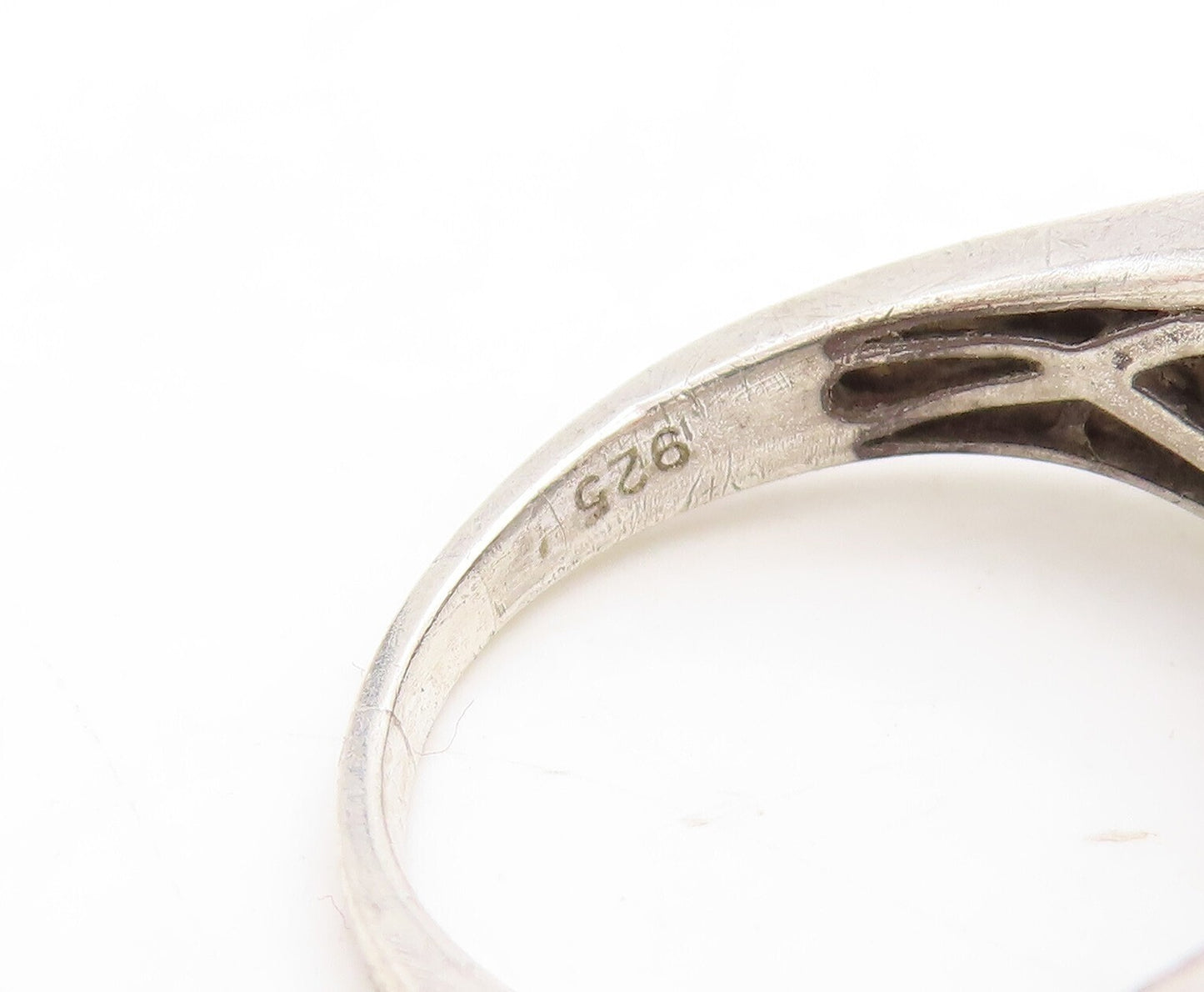 925 Sterling Silver Vintage Ring 1/4 Ct Diamonds Square Inlay Sz 7 RG31191