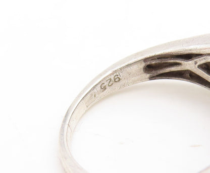 925 Sterling Silver Vintage Ring 1/4 Ct Diamonds Square Inlay Sz 7 RG31191