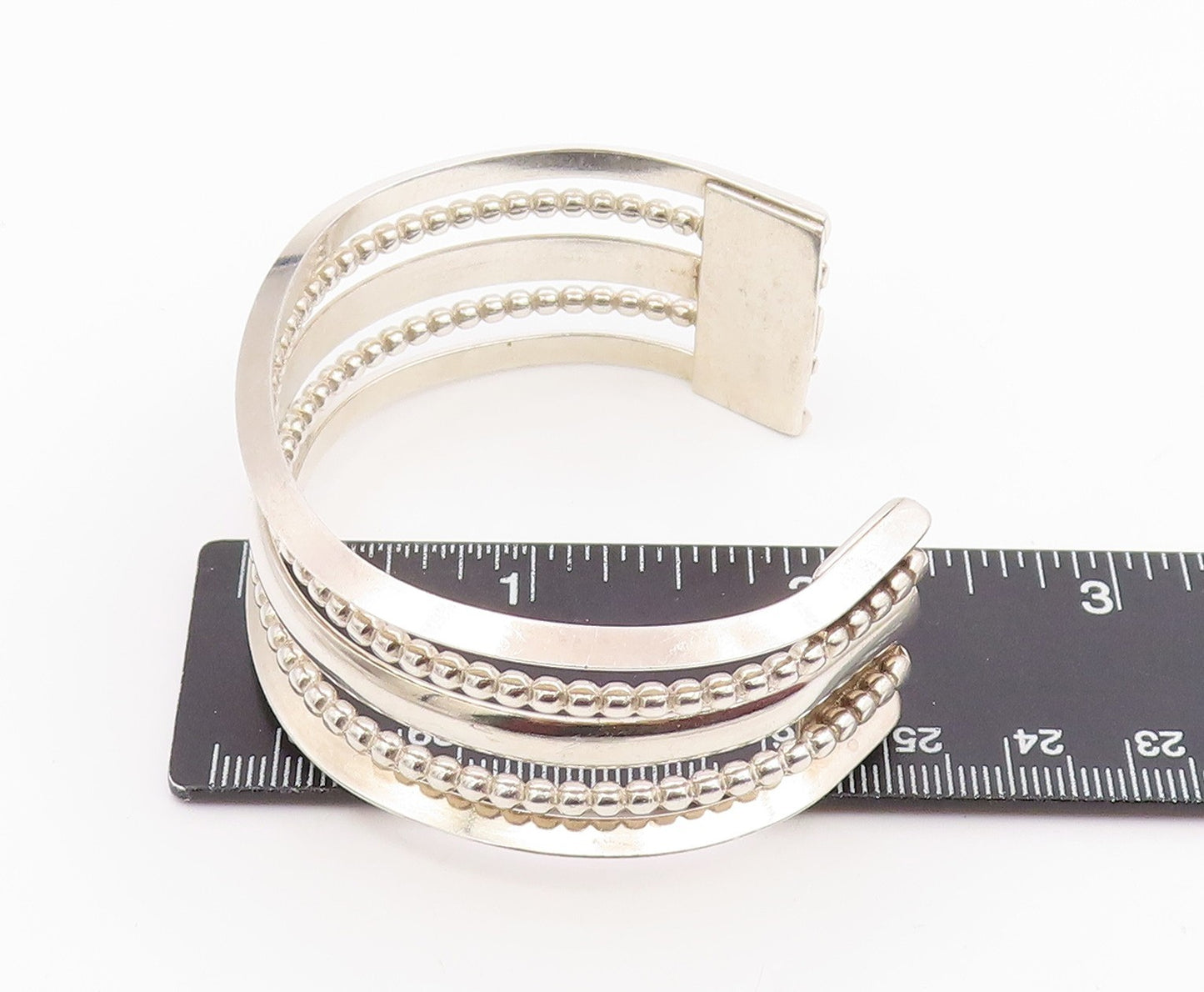 925 Sterling Silver Vintage Bracelet Modernist Multi Row Beaded Cuff  BT11943