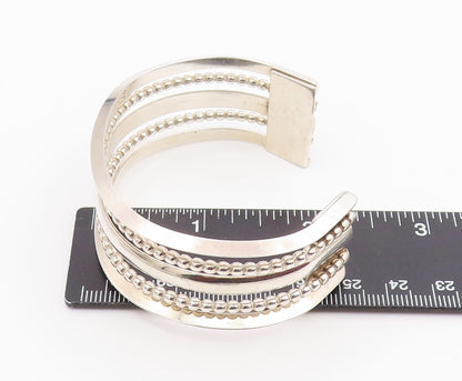 925 Sterling Silver Vintage Bracelet Modernist Multi Row Beaded Cuff  BT11943