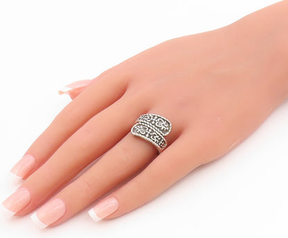 925 Sterling Silver Vintage Ring Classic Scroll & Rope Bypass Band Sz 8 RG36218