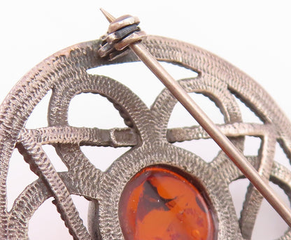 925 Sterling Silver  Vintage Cabochon Amber Wheat Floral Brooch Pin  BP4831