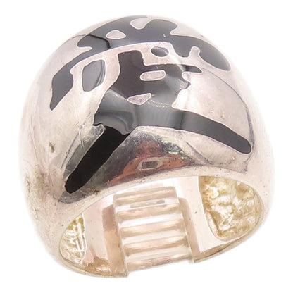 925 Sterling Silver Vintage Ring FLLI MENEGATTI Enamel Symbol  Sz 7  RG35512