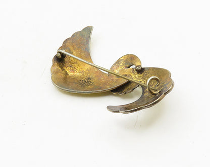 ELVIK & CO. NORWAY 925 Silver  Vintage Enamel Coated Ribbon Brooch Pin  BP4142