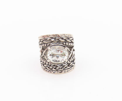 925 Sterling Silver Vintage Ring SHABLOOL Dark Tone Cut Oval Topaz SZ 5  RG32213