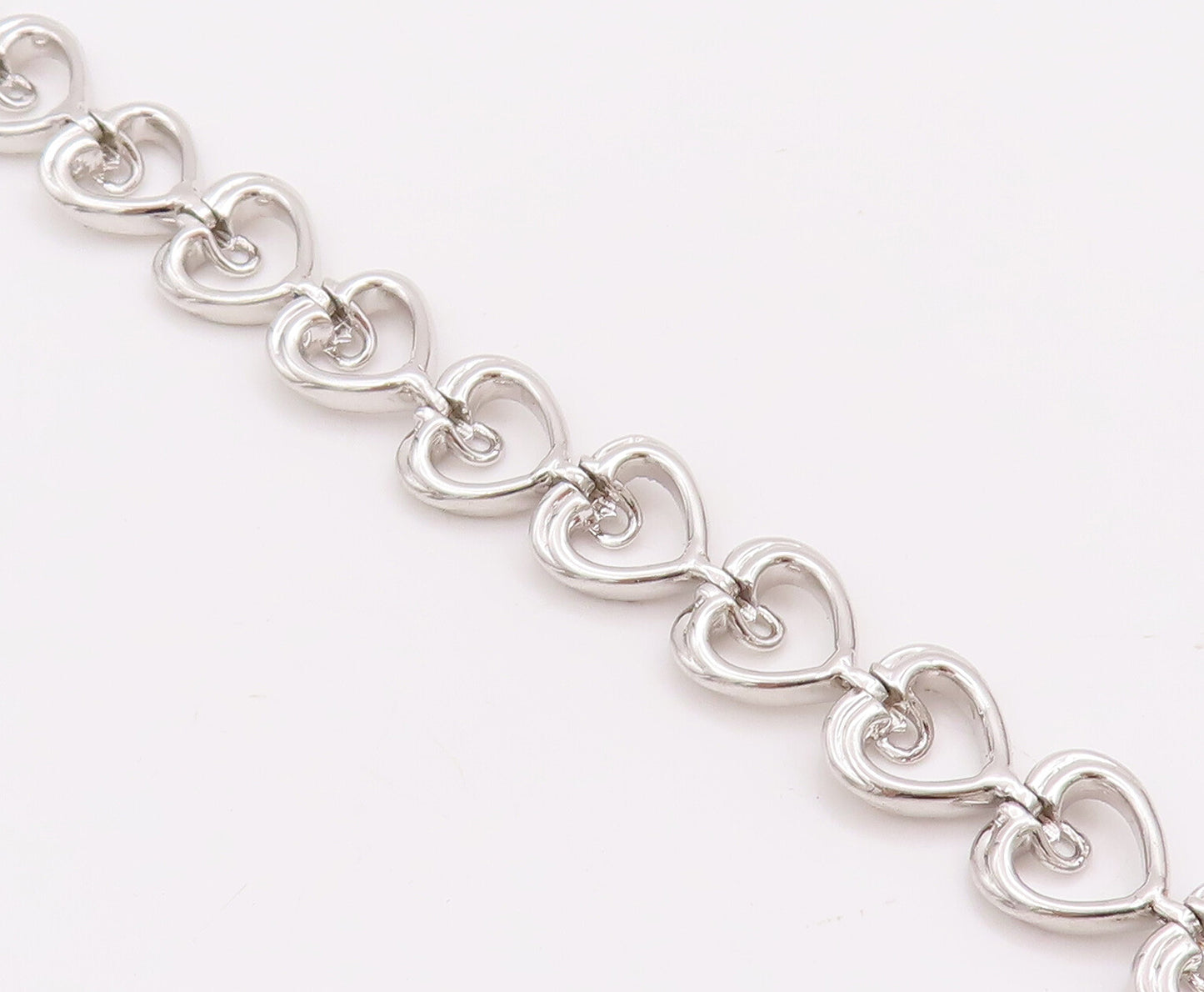 925 Sterling Silver Vintage Bracelet Cutout Real Diamonds Hearts Lined   BT10320