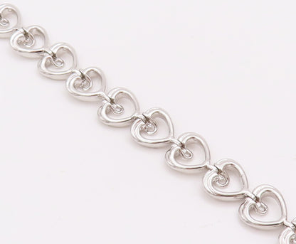 925 Sterling Silver Vintage Bracelet Cutout Real Diamonds Hearts Lined   BT10320