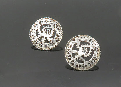MEXICO 925 Sterling Silver  Vintage Shiny Cutout Non Pierce Earrings  EG9825