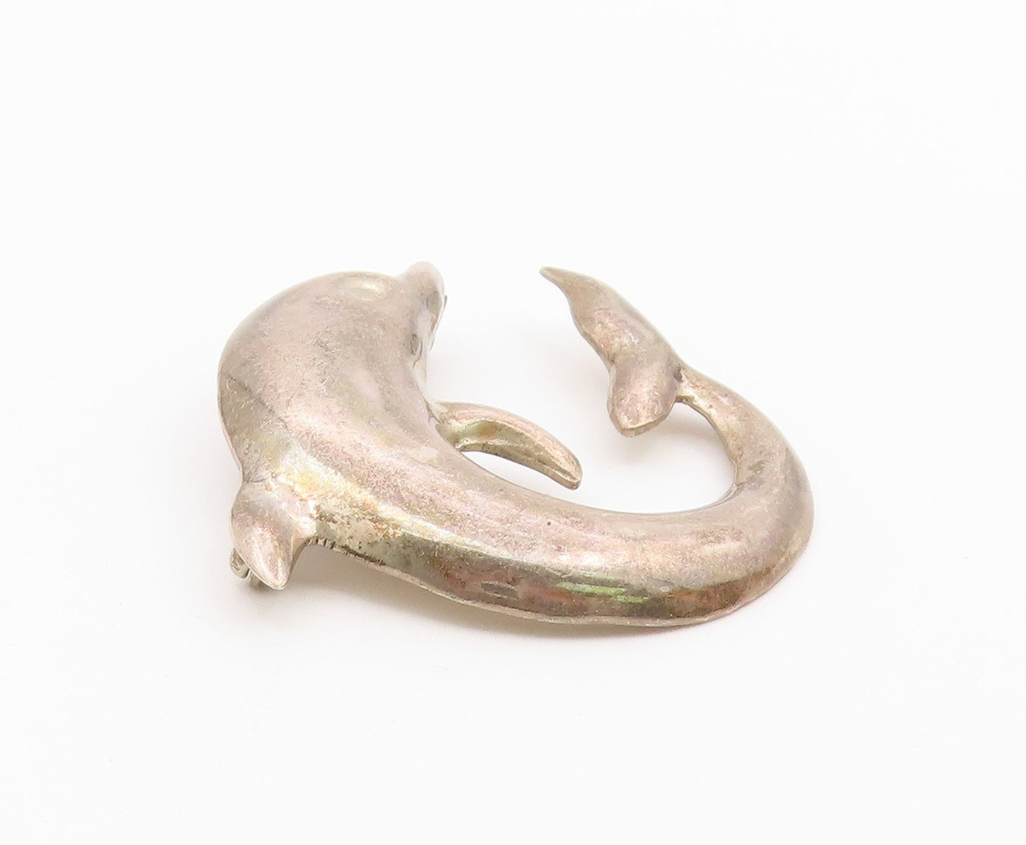 925 Sterling Silver  Vintage Dark Tone Smooth Dolphin Motif Brooch Pin  BP3919