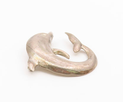 925 Sterling Silver  Vintage Dark Tone Smooth Dolphin Motif Brooch Pin  BP3919