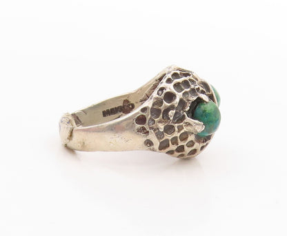925 Sterling Silver Vintage Ring Cabochon Turquoise Eyed Owl Design Sz 9 RG33283